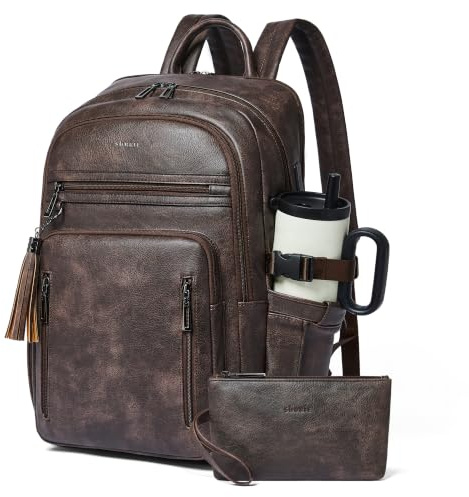 Unisex 28L läderryggsäck med laptopfack upp till 17 tum, USB-port, RFID-väska, perfekt för resor till arbete, studier och helger