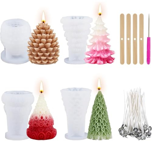 Jnchdghwa Albero di Natale per la Produzione di Candele, Stampo 4PCS Stampi in Silicone di Natale A Forma di per Fai-da-Te Xmas Fatto A Mano per Candele.