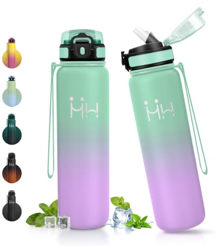 JAPORIA Botella con Pajita 1L, Botella de Agua Acero Inoxidable, Cantimplora Reutilizable, sin BPA, Doble Pared al Vacío, Cantimplora para Deporte, Senderismo, Viajes