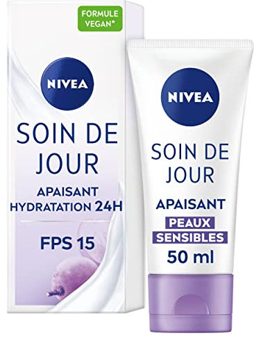 NIVEA - Soin De Jour Apaisant - Crème Visage FPS 15 - Hydratation Intense 24H - Nourrit - Huile De Pépins De Raisin Et Extrait De Réglisse - Texture Fondante - Formule Vegan - Peaux Sensibles - 50 ml