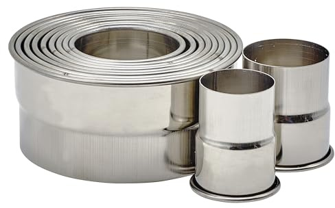 Winco 11 Piece Heavy Stainless Steel Plain Round 1-3/8 to 4 Diameter x 2H Cookie Cutter Set