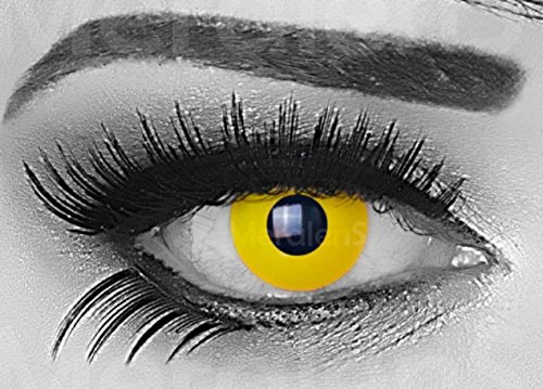 MeralenS ein Paar farbige gelbe Crazy Fun yellow gelb Jahres Kontaktlinsen. Perfekt zu Halloween, Karneval, Fasching oder Fasnacht mit gratis Kontaktlinsenbehälter.