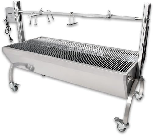 Beeketal 'BSG150' Profi Spanferkelgrill mit Grillmotor und höhenverstellbarem Drehspieß, mobiler Profi Spießgrill aus stabiler Edelstahl Konstruktion mit 4 bremsbaren 360° Grad Rollen