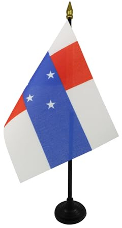 AZ FLAG - Tischflagge Niederländischen Antillen - 15x10 cm Goldene Splitze - Holländische Tischfahne 10 x 15 Cm - Flaggen