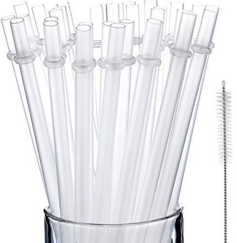 Jovitec 50 Pieces Plastic Straws Reusable for Tumblers Mason Jars Milkshakes Smoothies Reusable Hard Plastic Drinking Straws with Cleaning Brush(9 Inch,Clear)