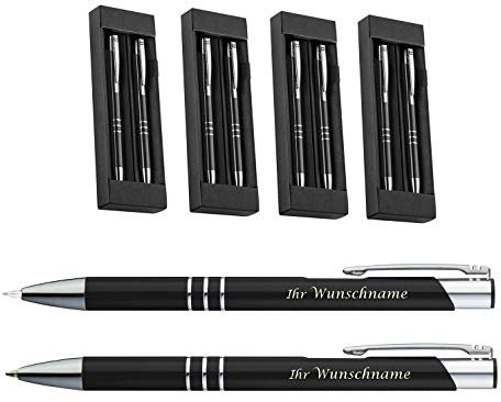 5x Metall Schreibset mit Gravur/Kugelschreiber + Druckbleistift/Farbe: schwarz
