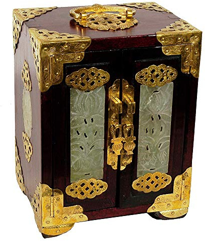 Sinologie Joyero Pequeño Jadeíta Incrustada Interior Tela Roja Entregado Cadena China Dimensiones 14x10x18 cm