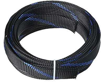 Othmro Gaine de Câble Tressée Flexible en Pet，Diamètre : 16mm,Longueur : 5.1m,Noir et Bleu,Convient aux Câbles d'alimentation,aux Câbles Audio-Vidéo,aux Câbles de Fixation et d'interconnexion