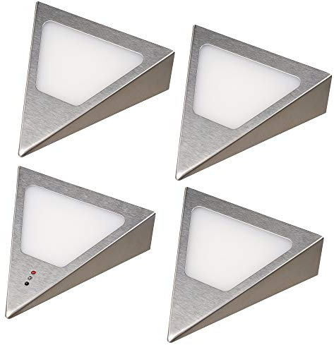 kalb | LED Unterbauleuchten Dreieck mit Sensor - Dimmer Einbaustrahler Einbauspot Edelstahl gebürstet, Auswahl:4er Set warmweiss