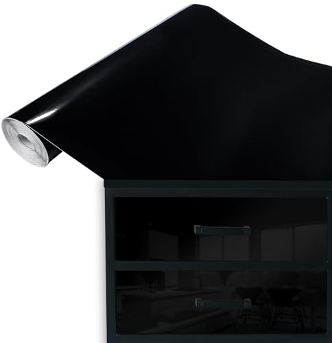 DecoMeister Klebefolie Möbel 67,5x200 cm - Selbstklebende Möbelfolie in glänzend und matt - PVC Folie für Möbel - Selbstklebende Folie für schnelle Umgestaltung und Renovierung - Schwarzer Glanz