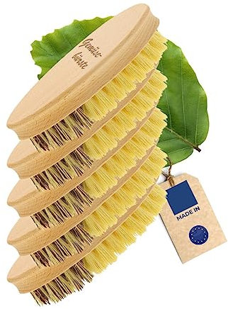 5X HOFMEISTER® Gemüsebürste, 13,5 cm, hochwertige Naturborsten in 2 Härtegraden: echt Union und Fibre, für Kartoffeln, Karotten & Gemüse, Wurzelbürste aus Buchen-Holz, Made in EU