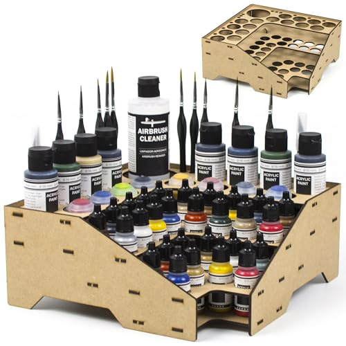 PROSCALE Corner Paint Rack Organizer, Art desk Corner Paint Stand holder for Miniature & Model Paints + Brush/Tool Slots, 26 36mm Holes Compatible with Vallejo, Army Painter, AK (Module C)