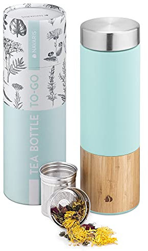 Navaris Glass Tea Bottle 500ml - Tea Infuser Bottle with Removable Stainless Steel Strainer, Screw Top Lid - Tea Infuser Travel Bottle, Turquoise
