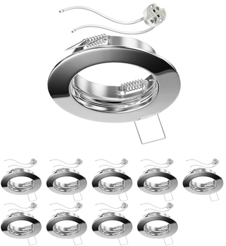 ledscom.de 10x Decken-Einbaurahmen FERE, rund, chrom glänzend (LED/Halogen/MR16/50mm) inkl. GU5.3 Fassung