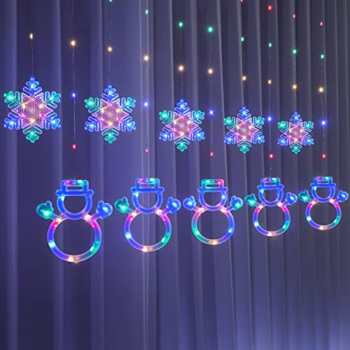 BLOOMWIN Schneemänner Schneeflocken Lichtervorhang Bunt 3m, USB Weihnachtesbeleuchtung Stimmungslichter Fensterbeleuchtung Lichterkettenvorhang Schlafzimmer Winter Weihnachten Geburtstag Deko
