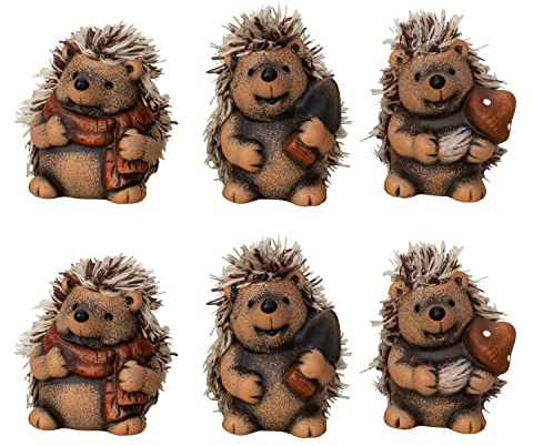 Geschenkestadl 6 Stück Igel mit Stoff Fell Stacheln 7,5 cm Dekofigur Herbstdeko Gartenfigur