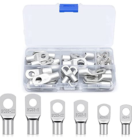 LEZED Rohrkabelschuhe Set 30Stk. Kabelschuhe16mm² 25mm² 35mm² Verzinnt Kupfer Quetschverbinder M8 M10 Ringkabelschuhe Set Kupferklemmen Batteriekabelschuh Batterie SC Terminal Kit für Kfz Auto Motorad