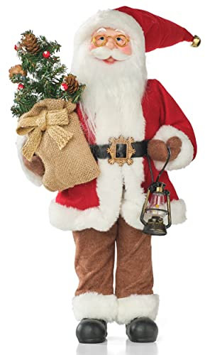 GOVITA - Pupazzo di Babbo Natale 50 cm, Addobbi Natalizi, Figura di Babbo Natale con Regalo, Decorazioni Natalizie per Tavolo