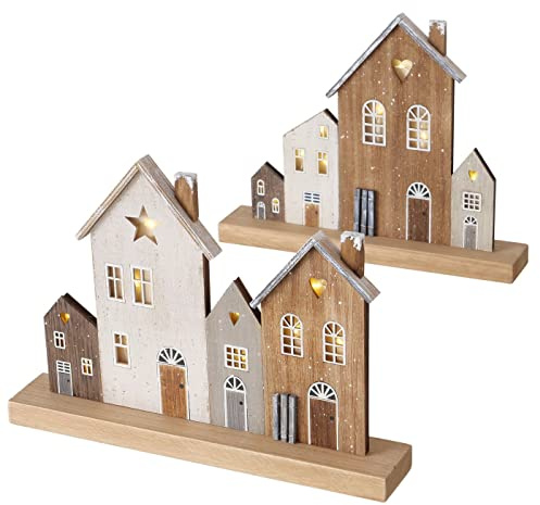 Boltze 1 x LED Dekoaufsteller Houses Höhe 23 cm, Winter, Weihnachten