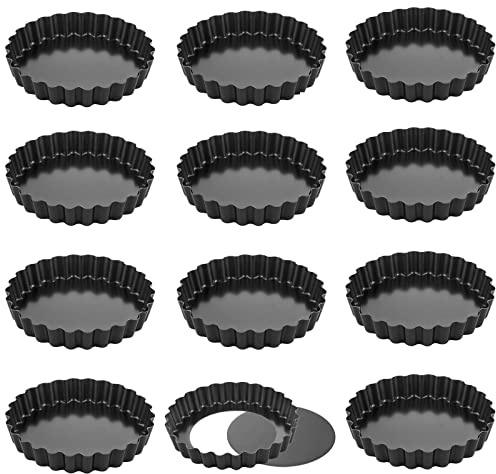 CHEFMADE Round Tart Pan Set, Non-Stick 4 Inch 12Pcs with Removable Loose Bottom Quiche Pan