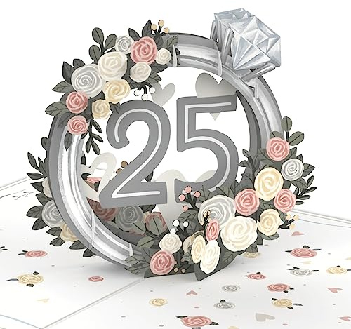 papercrush Pop-Up Karte Silberhochzeit, Edle 3D Hochzeitskarte für Jubiläum | Edle Glückwunschkarte mit Rosen zum 25. Hochzeitstag für Frauen & Männer, Verpackung für Geldgeschenk zum Jahrestag