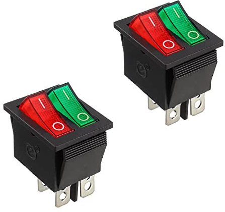 HUAREW 2 x Kippschalter für Boot, On/Off, SPST 4-polig, 4 Positionen, Wippschalter, rot/grün, AC 250 V/16 A, 125 V/20 A, KCD2-101