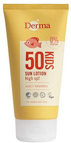 DERMA Sonnenschutz Lotion für Baby & Kinder LSF 50 | Nicht-fettende, Wasserfest Sonnencreme Gesicht & Körper | Parfümfrei Hypoallergen Sonnenmilch für Empfindliche Haut | UVA-UVB Sonnenschutz | 150ml