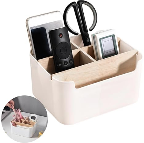 Schreibtisch Organizer, 5 Fächer Büro Organizer Bambus, Holz Desktop Stift Organizer, Schreibtisch Fernbedienungshalter mit Abnehmbar Fächer, Stifthalter, Aufbewahrungsbox für Büro, Schule, Haushalt