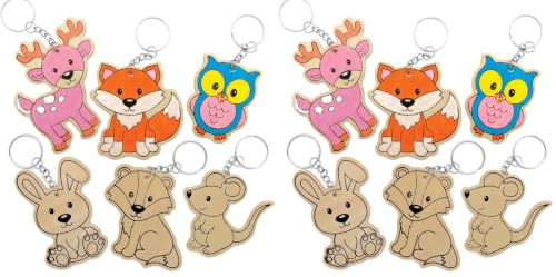 Baker Ross AX182 Schlüsselanhänger aus Holz, Motiv: Tiere aus dem Wald, Packung mit 20 Stück, zum Ausmalen, Holzbastelsets für Kinder, Mittel