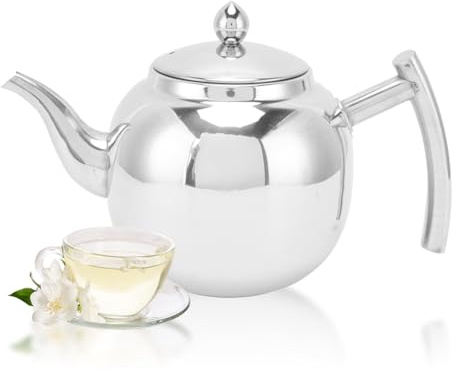 Théière avec infuseur, Theiere Marocaine en Acier Inoxydable pour Cuisinière à Induction, Théière Bouilloire pour Maison Hôtel Restaurant(1050ML)