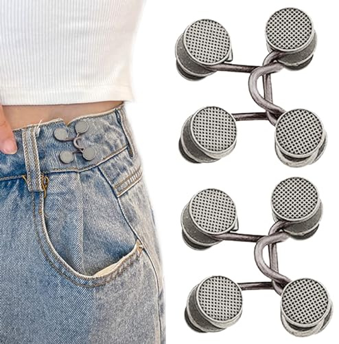 Kireida® 2 Paare Hosen Taillenstraffer, Taille Schnalle Extender -Set, Einstellbar für eine Perfekte Passform, Kein Nähen Erforderlich,für Taillenumfang ändern,für Jeans(Silber Grau) -L