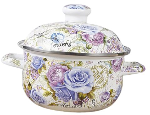 ABOOFAN Marmite à Ragoût 20 Cm Double Poignée Émail Épais Cuisson Homogène Compatible Gaz Induction Usage Maison Couvercle Vintage
