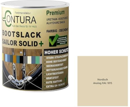 Contura Bootslack Farbig SEIDENMATT Yacht- Buntlack Metall Holz GFK Holzlack Boot Farblos (Nordisch - RAL1015 Analog, 500ml.)