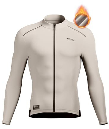 INBIKE Vinter cykeltröja herr fleece cykeljacka vägcykel jersey vindtät termisk silm passar för MTB cykel löpning och vardagsliv, Khaki, L