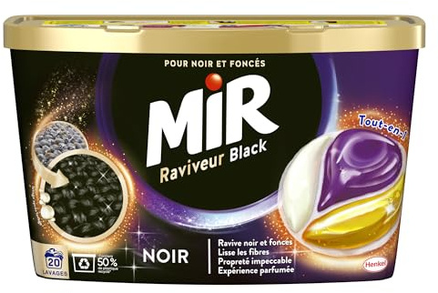 Mir - Waschmittel Kapseln Black – Reviveur – 3-in-1-Formel – Farben – Fasern – Frische – reinigt gründlich – Schwarz reviert – Glättende Fasern – Anti-Pilling – für alle dunklen Textilien – 20