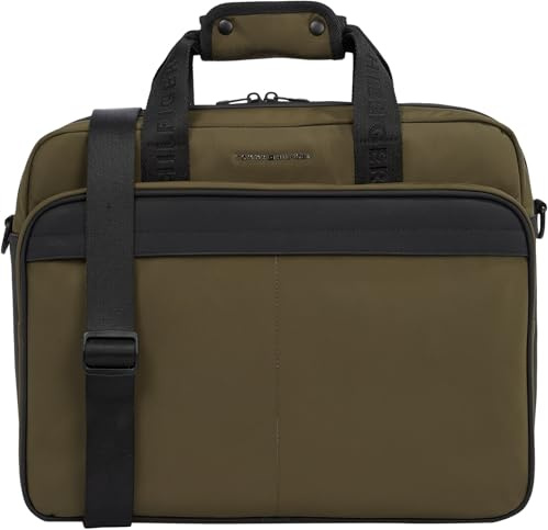 Tommy Hilfiger Uomo Borsa Laptop Repreve con Tracolla, Verde (Army Green), Taglia Unica