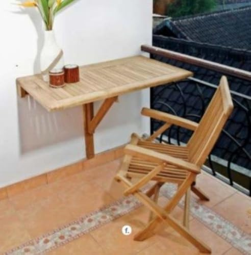 Teako Design Wandklapptisch Teakholz Eckig Sondrio Massivholz Wetterfest, Terassenmöbel, Witterungsbeständig, Teakmöbel, Klapptisch, Massivholztisch, FLEGT-lizenziert (80 x 50 cm)