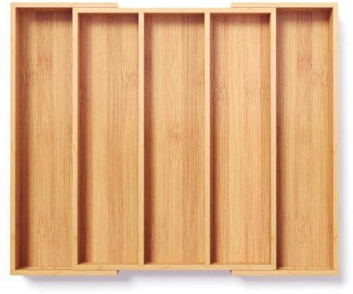 Fibogollo Silverware Organizer Bamboo Kitchen Drawer Organizer Kitchen Utensil Organizer, Flatware Organizer Tray for Kitchen, Flatware, Utensils