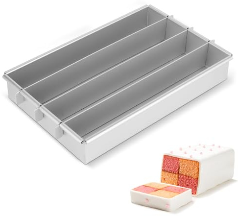 LTXDJ Battenberg Cake Tin 12x8 in, Rectangular Cake Tin Non-Stick | Movable Squares Cake Trays, Battenburg Baking Tin Cake, Commercial Weight Anodised Aluminium for Wedding Birthday Christmas