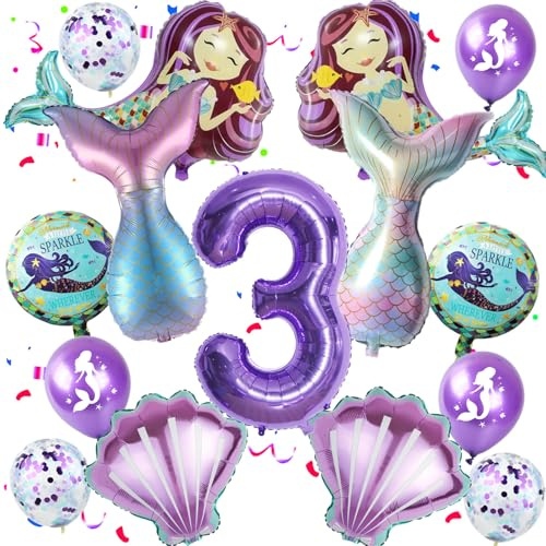 Deko 3. Geburtstag Mädchen Meerjungfrauen Luftballons 3. Geburtstag Mädchen Meerjungfrau Deko, Folienballon 3 Themen Ballons für 3 Jahre Party dekoration