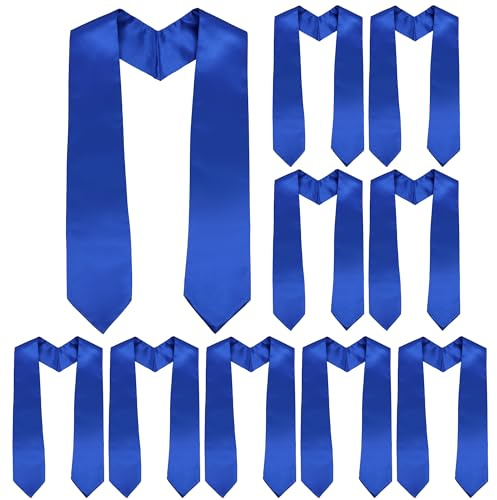 D DODOU 10 Pieces Graduation Stole Honor Stole Plain Graduation Sash for Adult Unisex 60’’ Long (Royal Blue)