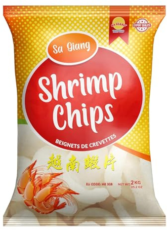 Sa Giang chips de camarón sin cocer 2 kg | chips de camarones crujientes | Ideal para freír o en el microondas | Original de Vietnam | Sabor auténtico | Fácil de preparar
