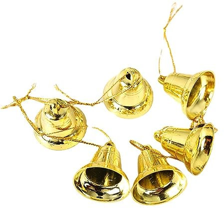Lot de 12 clochettes pour travaux manuels, 3 cm, petites cloches, en plastique, avec corde, clochettes pour Noël, décoration d'intérieur, carillons éoliens, mariages, dressage de chien, doré