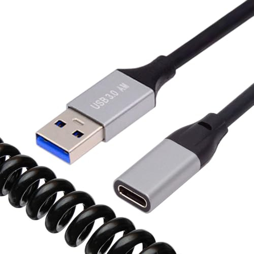 cablecc Cable de extensión OTG USB 3.0 tipo A macho a USB-C hembra, espiral elástica, 5 Gbit/s, para discos duros, cámaras de teléfono, datos, 100 cm