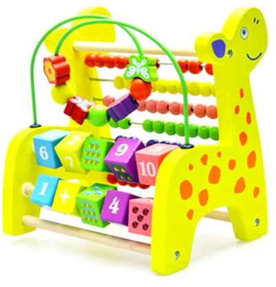 PHENOFICE Holz-computerständer Cartoon Perlenrahmen Für Junge Mädchen Multifunktions Computing Rack Mit Zahlen Und Farben Feinmotorik Und Mathematikkenntnissen