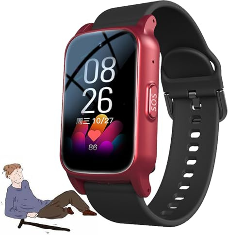 Weyot Orologio Intelligente con Rilevamento delle Cadute Bracciale SOS Anziani Salvavita GPS 4G Funzione di Chiamata Orologio Smartwatch per Anziani,Red