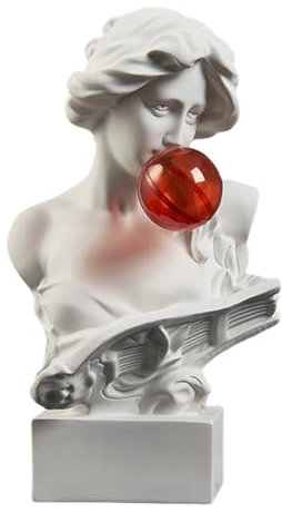 NPYQ Divertente Bolla Che Soffia Statua Finto Gesso Resine Busto Greco Testa Scultura Figurine per Decorazione Casa E Ufficio