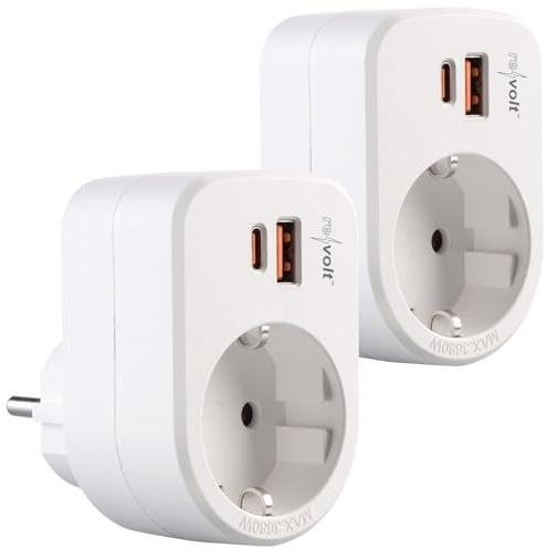 revolt Steckdose Aufputz, Schuko: 2er-Set 3in1-Steckdose, USB-C PD 30 W, USB-A mit QC 3.0 30 W, 230 Volt (Mehrfach-Adapter, Schnellladegeräte Mehrfach, Stecker)
