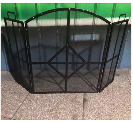 Generisch Zusammenklappbare Kamingitter – 3-Panel-Kamingitter, robuste Sichtschutzgitter, dekoratives Funkenschutz-Kaminzubehör(Black)