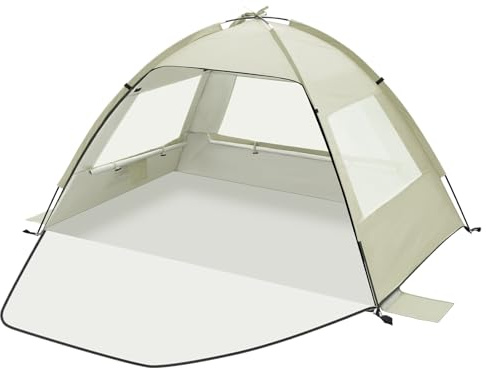 Strandmuschel Tragbarer Strandzelt Sonnenschutz Windschutz Zelt mit UV-Schutz 50+ Einfacher Aufbau Extra Light Kleines Packmaß Camping Zelt für Strand Garten (Khaki, 4 Personen)